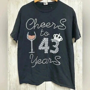 “Cheers to 43 Years” Black T-Shirt Size L